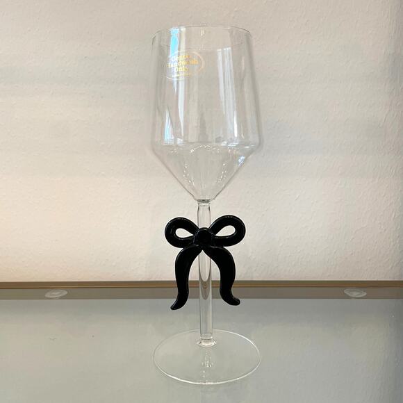 Black Bow Wine Glass Holiday Glam Barware NEW - Picture 1 of 13